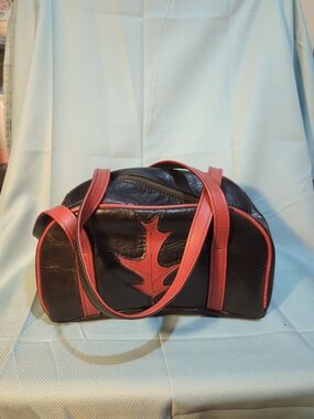 Vintage ROOTS Canada Black Leather Banff Duffel Bag - Red Leaf Logo - Heavy